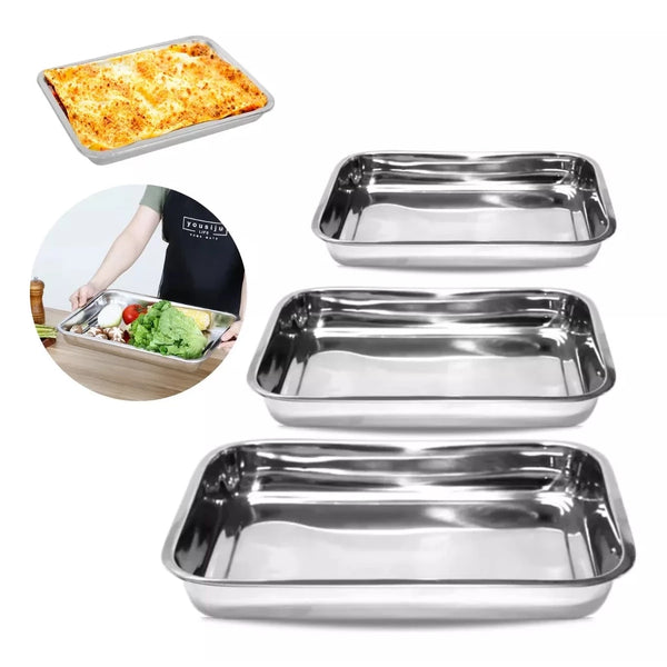Assadeira Inox – Conjunto 3 Peças Retangulares Alta Qualidade - Balashov Brasil