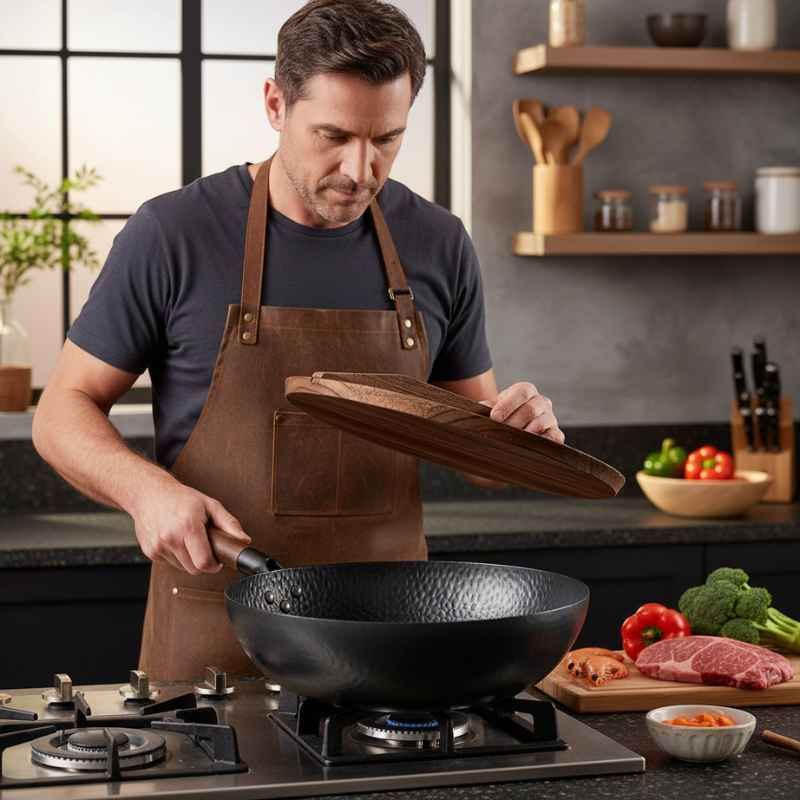 Frigideira de Ferro Fundido Wok  com Tampa de Madeira  32cm - Balashov Brasil