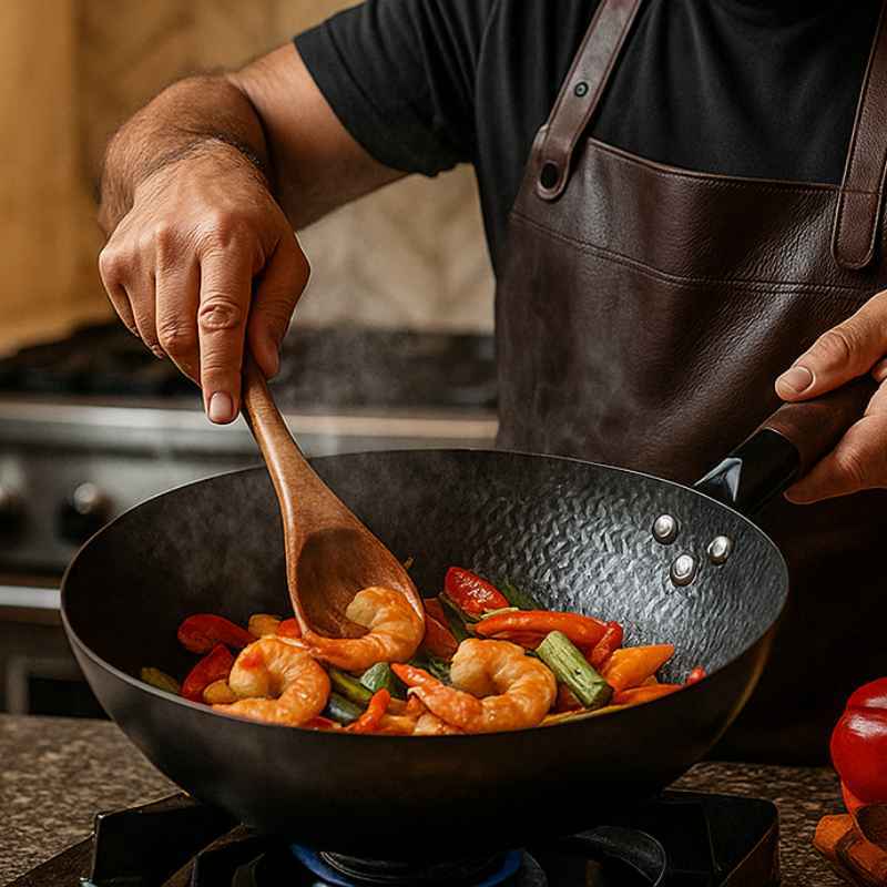 Frigideira de Ferro Fundido Wok  com Tampa de Madeira  32cm - Balashov Brasil