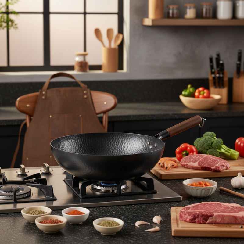 Frigideira de Ferro Fundido Wok  com Tampa de Madeira  32cm - Balashov Brasil
