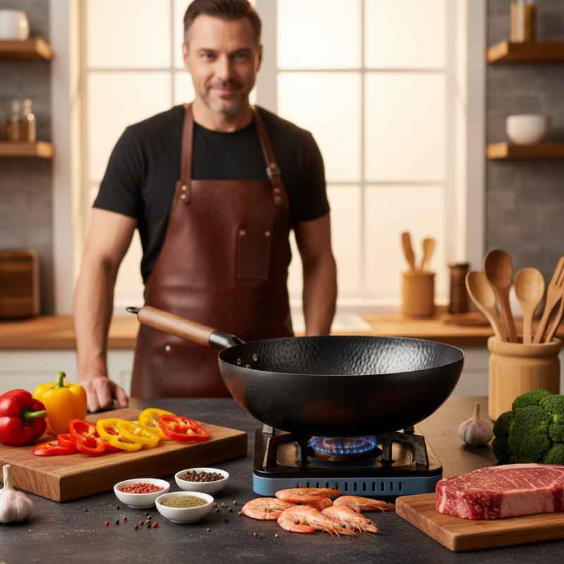 Frigideira de Ferro Fundido Wok  com Tampa de Madeira  32cm - Balashov Brasil