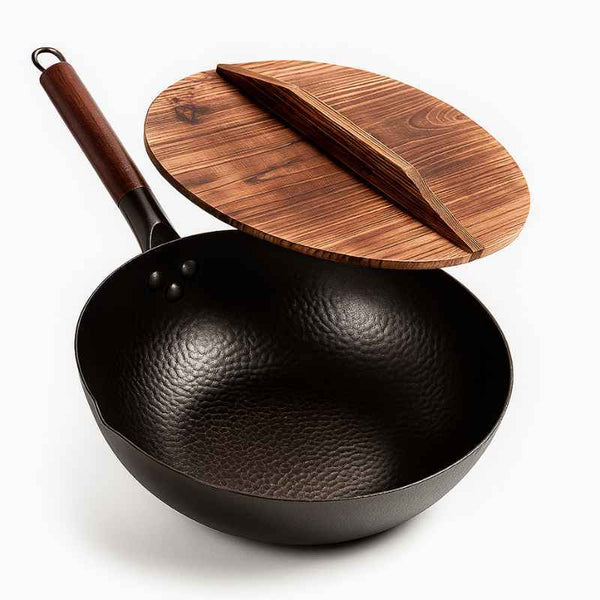 Frigideira de Ferro Fundido Wok  com Tampa de Madeira  32cm - Balashov Brasil