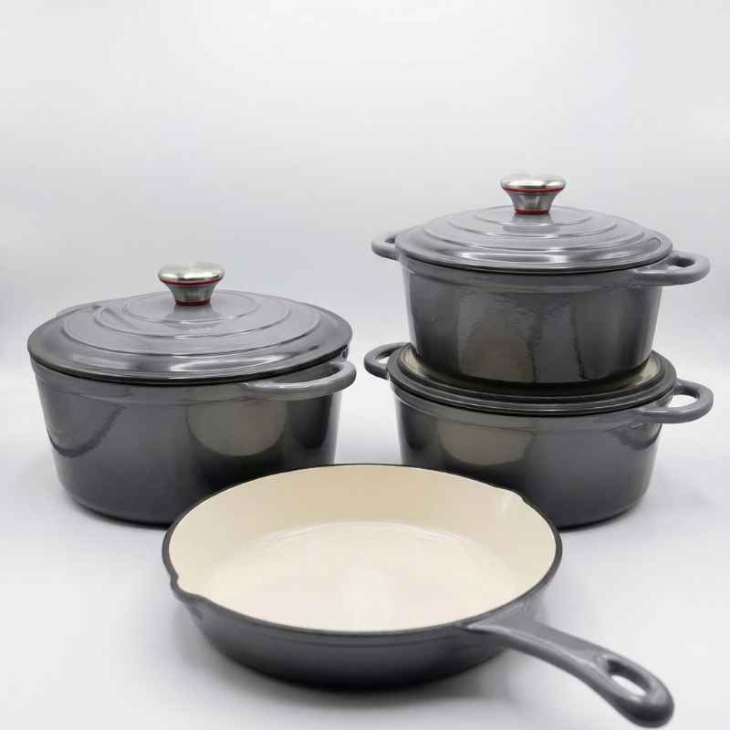 Jogo de Panelas: Coleção Chef Luxo 7 Peças Ferro Fundido Esmaltado Cinza - Balashov Brasil