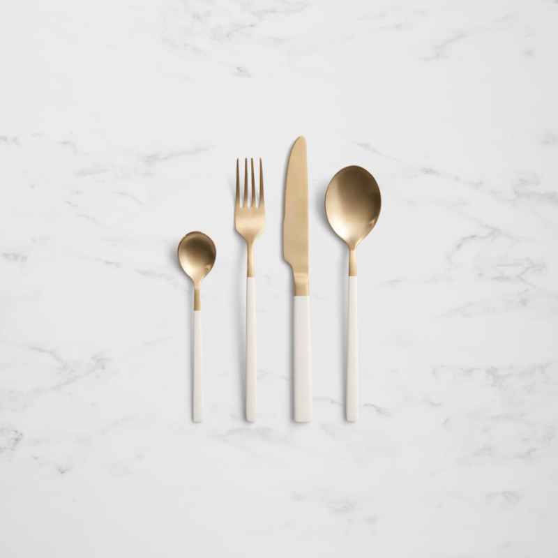 Jogo de Talheres Oxford Elegance 30 Peças Aço Inox Branco Dourado