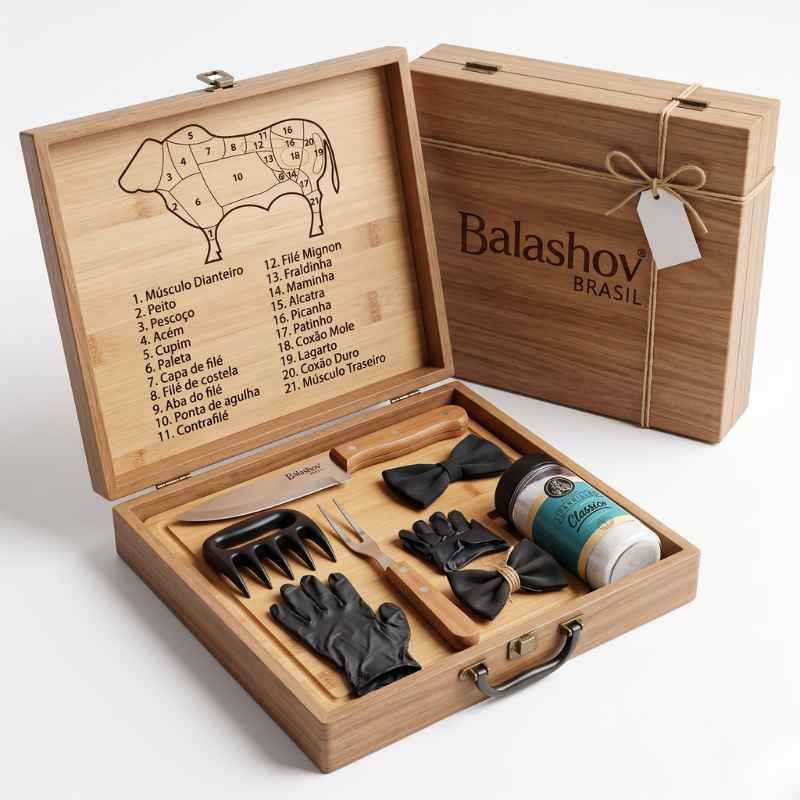 Kit Churrasco Premium Balashov com Maleta de Madeira Personalizada