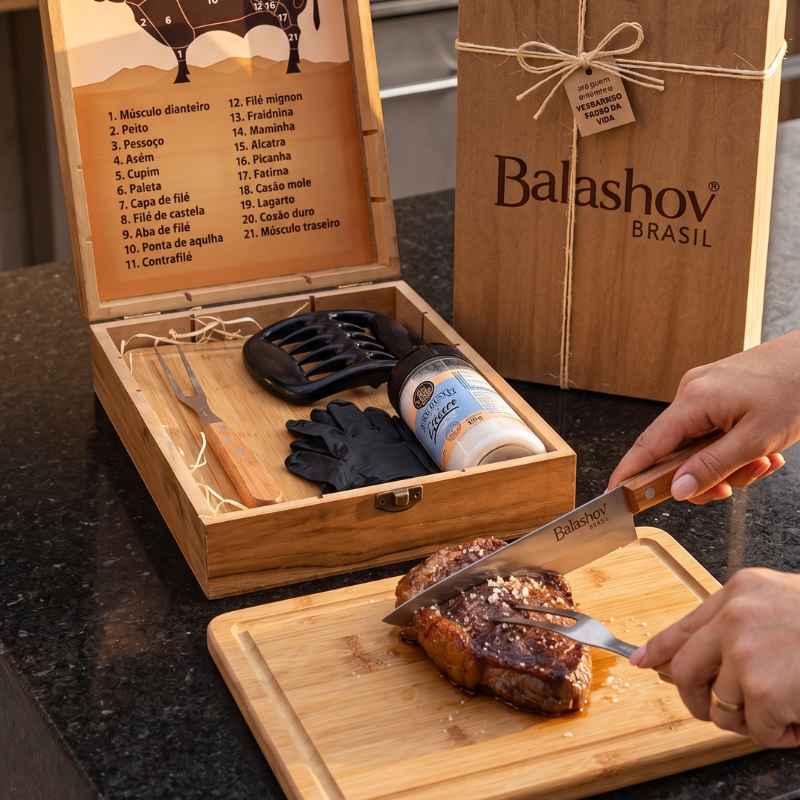 Kit Churrasco Premium Balashov com Maleta de Madeira Personalizada