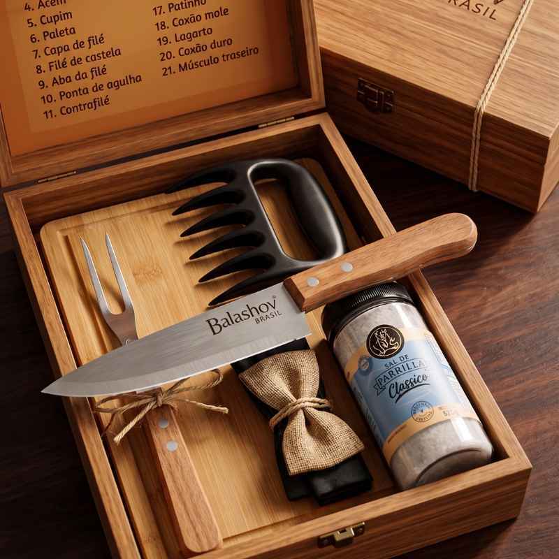 Kit Churrasco Premium Balashov com Maleta de Madeira Personalizada
