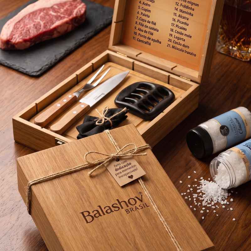Kit Churrasco Premium Balashov com Maleta de Madeira Personalizada