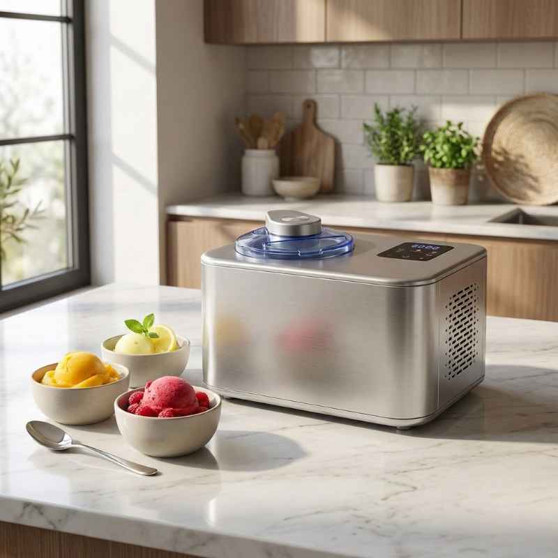 Maquina de Sorvete Expressa Inox 1,2L com Compressor — Gelatos, Sorbets, Açaí e Frozen Yogurt na Hora - Balashov Brasil