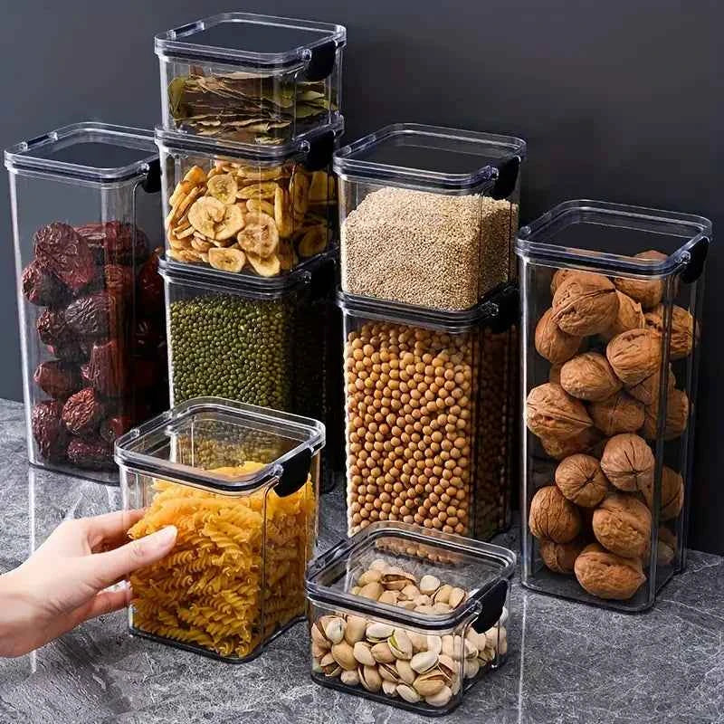 Potes Herméticos para Mantimentos - Kit de 9 Peças Empilháveis