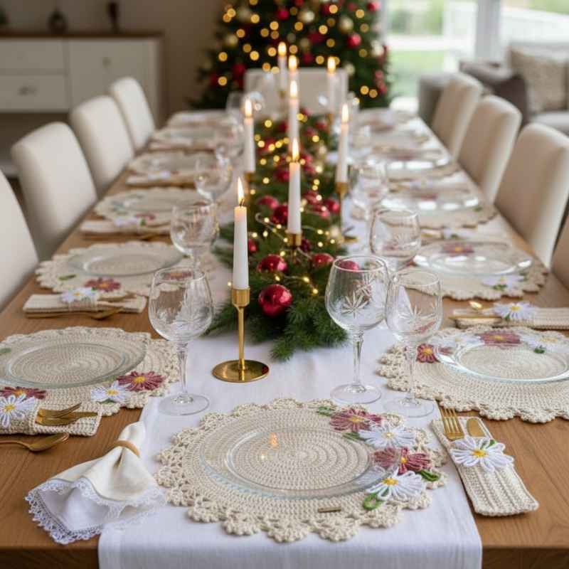 Sousplat Natal Têxtil Aura | Crochê Floral de Curadoria - Balashov Brasil
