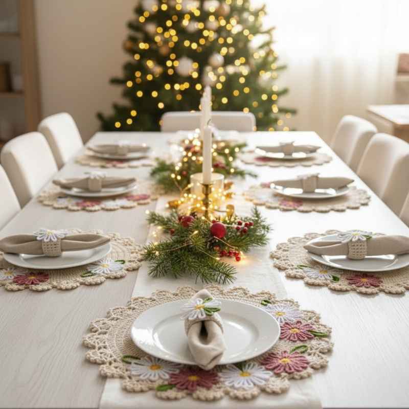 Sousplat Natal Têxtil Aura | Crochê Floral de Curadoria - Balashov Brasil