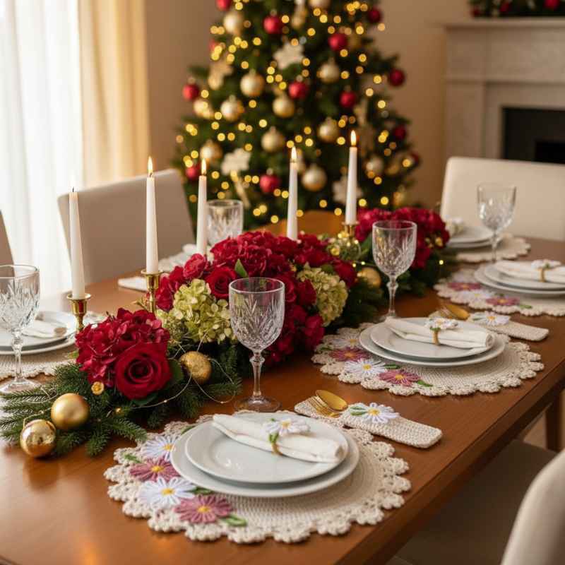 Sousplat Natal Têxtil Aura | Crochê Floral de Curadoria - Balashov Brasil