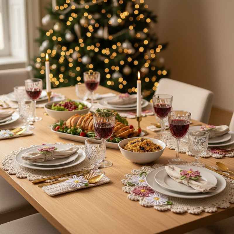 Sousplat Natal Têxtil Aura | Crochê Floral de Curadoria - Balashov Brasil